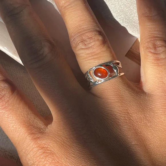925 Sterling Silver Ring!!pretty folliage Band with Natural carnelian! Us: 7,8,9 - Picture 13 of 15